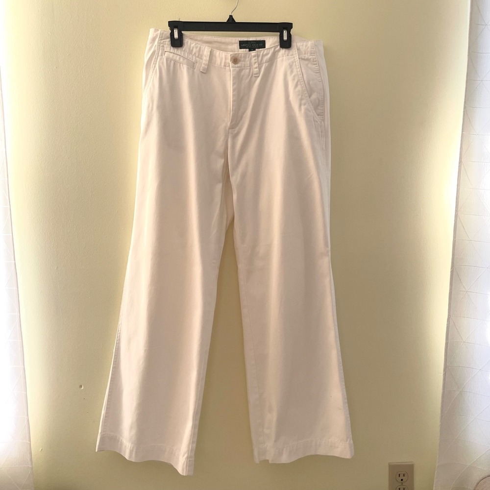 Ralph Lauren Women's White Wide Leg Chino Pants Size 12